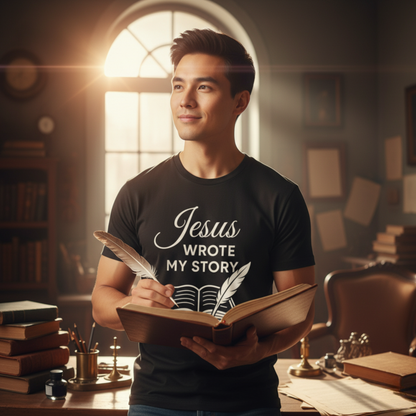 “Jesus Wrote My Story” Religious T-Shirt – Inspirational Faith Message