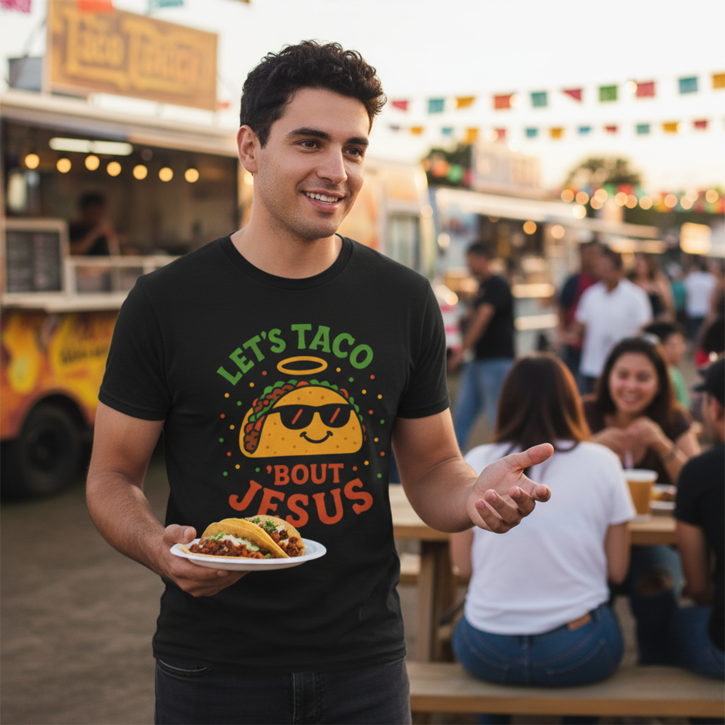 “Let’s Taco ‘Bout Jesus” Religious T-Shirt – Funny Faith-Based Graphic Tee