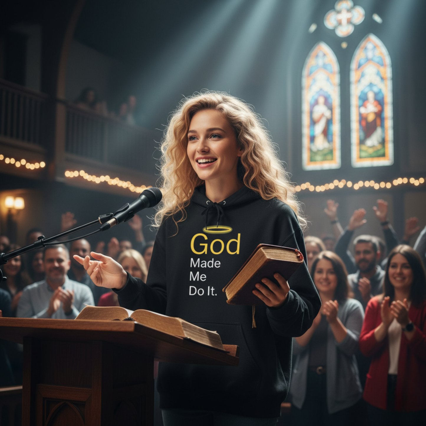 “God Made Me Do It” Religious Hoodie – Unisex Pullover with Bold Faith Humor