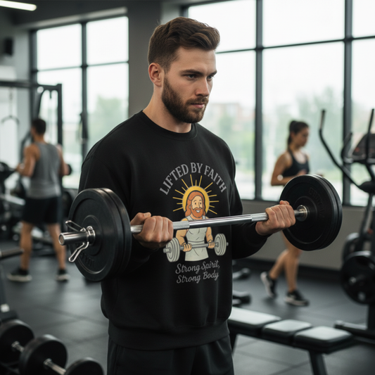 “Lifted by Faith” Crewneck Sweatshirt – Motivational Religious Apparel