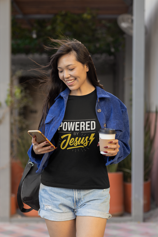 “Powered By Jesus” Religious T-Shirt – Faith-Fueled Motivation
