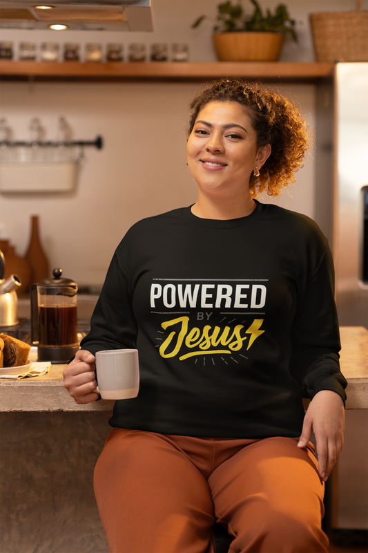 “Powered By Jesus” Crewneck Religious Sweatshirt – Faith and Strength Combined