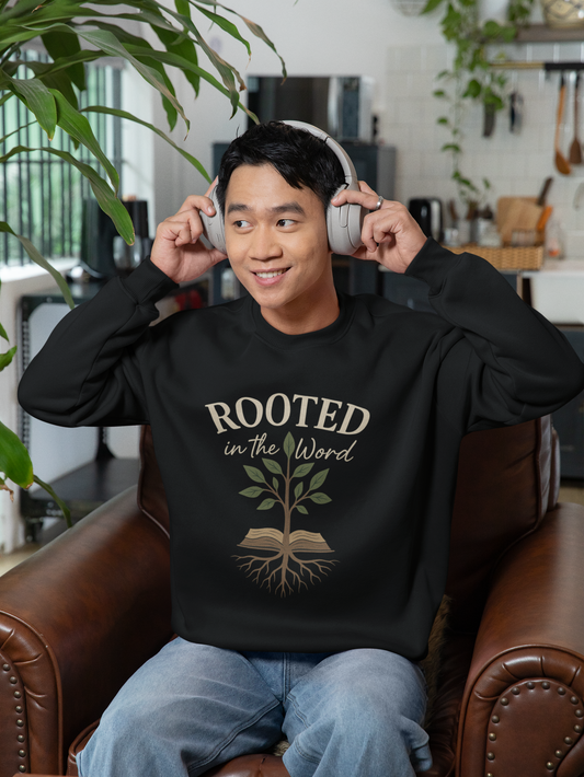 “Rooted In The Word” Crewneck Religious Sweatshirt – Scripture-Inspired Faith Wear
