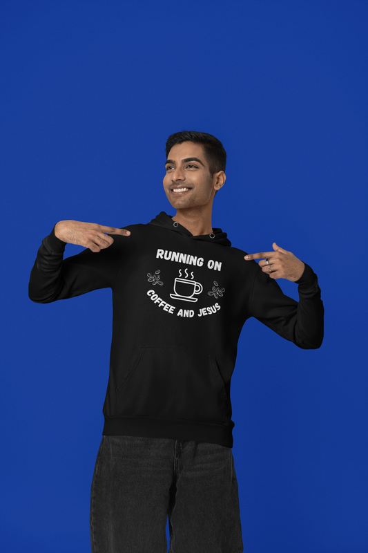 “Running on Coffee and Jesus” Religious Hoodie – Unisex Pullover for Daily Fuel