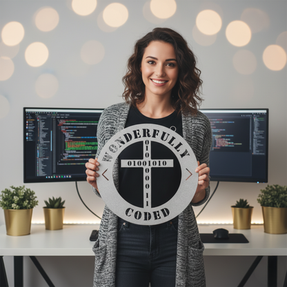 Christian Coder Gift | Wonderfully Coded Metal Sign | Programmer Wall Art