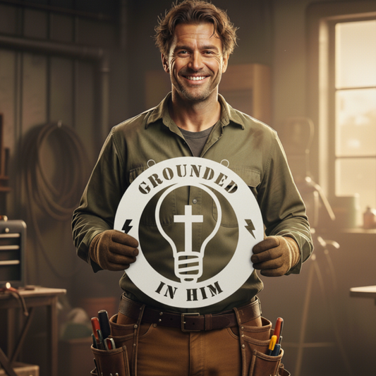 Christian Electrician Gift | Grounded in Him Metal Sign | Lineman Wall Art