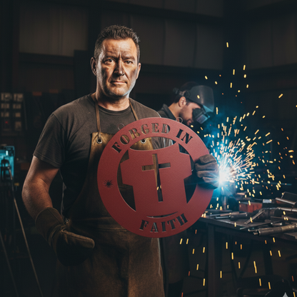 Christian Welder Gift | Forged in Faith Metal Sign | Welding Helmet Wall Art