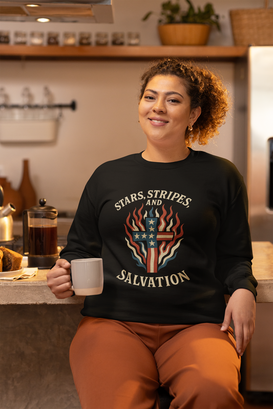 “Stars, Stripes, and Salvation” Crewneck Sweatshirt – Patriotic Christian Apparel