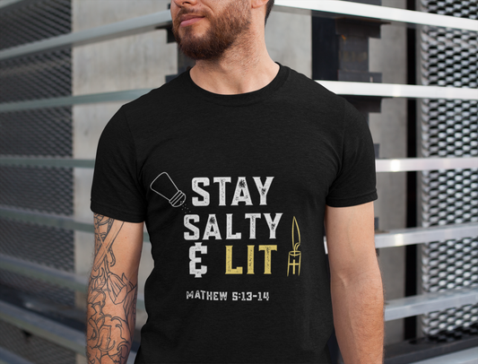 “Stay Salty & Lit” Religious T-Shirt – Bold Faith with a Biblical Twist