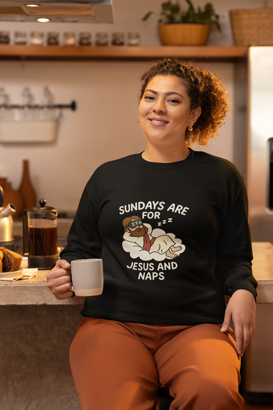 “Sundays Are for Jesus and Naps” Crewneck Sweatshirt – Cozy Religious Weekend Wear