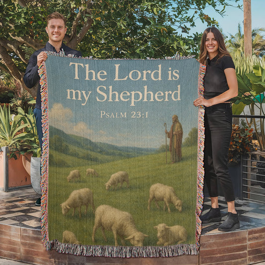 “The Lord Is My Shepherd” Christian Woven religious Blanket – "Psalm 23:1"