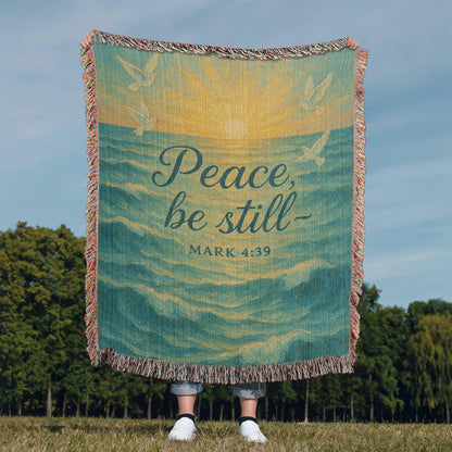 “Peace, be Still (Mark 4:39)” Christian Woven faith inspired Blanket