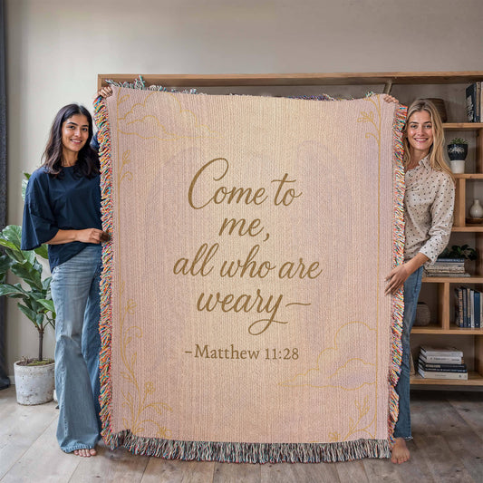 “Come to me all who are weary (Matthew 11:28)” Christian Woven faith inspired Blanket