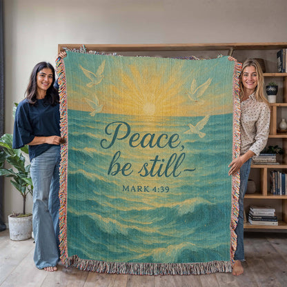 “Peace, be Still (Mark 4:39)” Christian Woven faith inspired Blanket