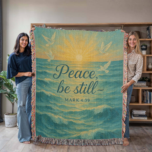“Peace, be Still (Mark 4:39)” Christian Woven faith inspired Blanket