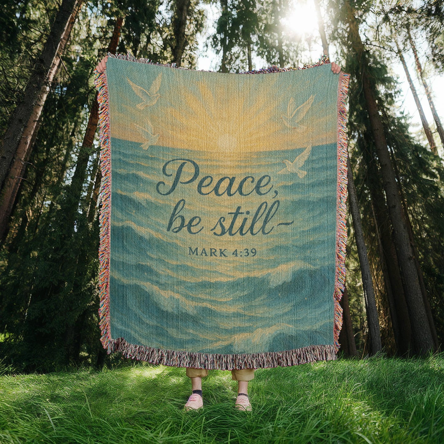 “Peace, be Still (Mark 4:39)” Christian Woven faith inspired Blanket