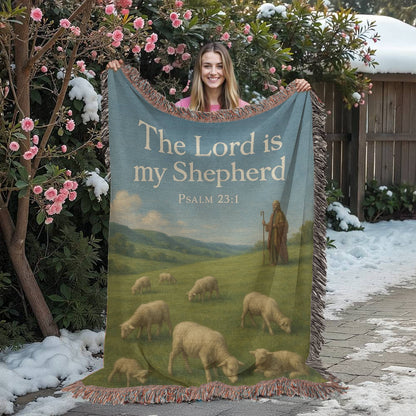 “The Lord Is My Shepherd” Christian Woven religious Blanket – "Psalm 23:1"